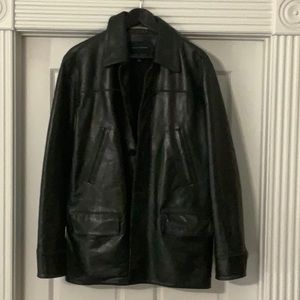 Mens  Banana Republic Black Leather Car Coat
